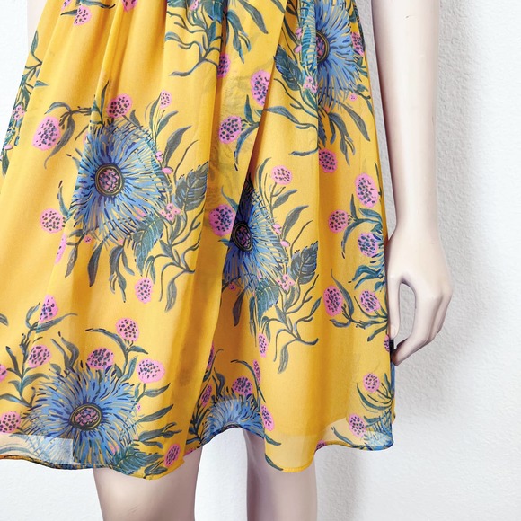 [Madewell] Sweetgrass Ruffle-Sleeve Dress Painted Blooms Yellow V-Neck Size 6 - Picture 10 of 12